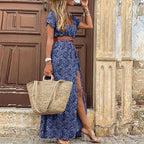 Women’s Bohemian Maxi Dress – Floral Print V-Neck