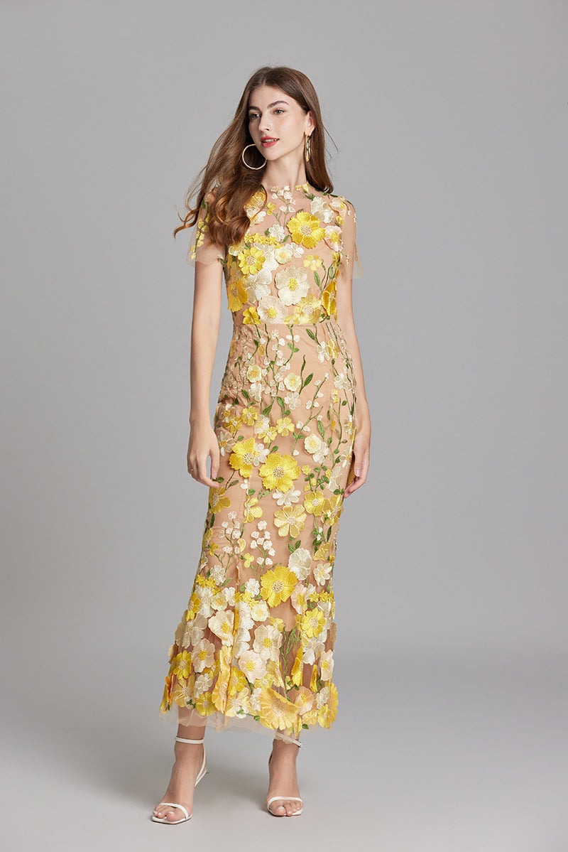 Floral Appliqué Mermaid Evening Gown Women's Occasion Dress