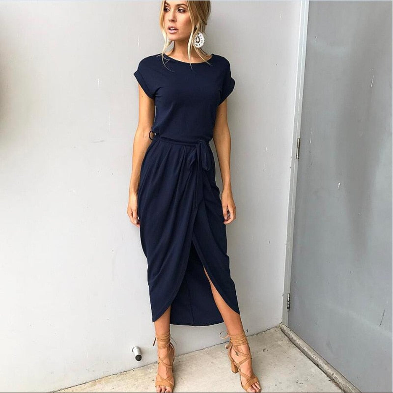 Women's Maxi Dress with Side Split - Formal High-Slit Dress