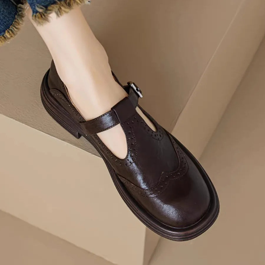 Heeled Lace Up T Strap Shoes