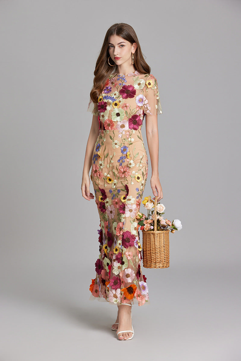 Floral Appliqué Mermaid Evening Gown Women's Occasion Dress