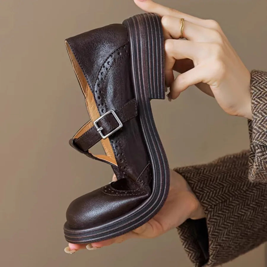 Heeled Lace Up T Strap Shoes