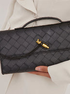Women's Woven Leather Handbag with Gold Twist-Lock