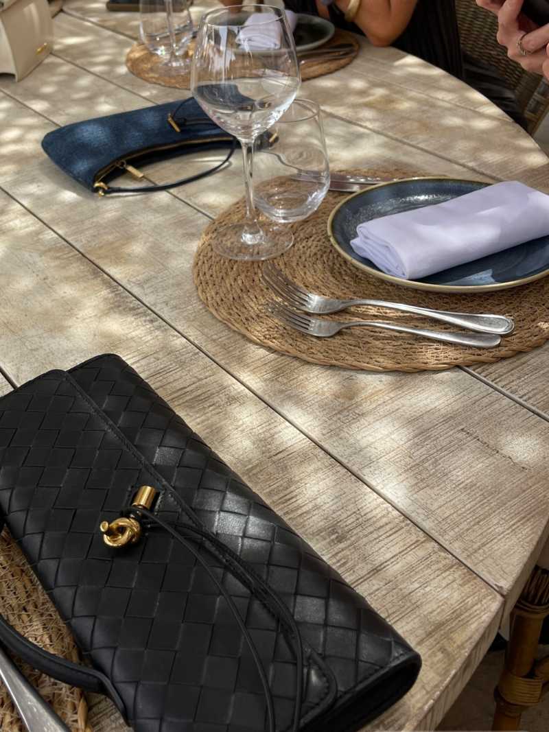Women's Woven Leather Handbag with Gold Twist-Lock