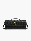Women's Woven Leather Handbag with Gold Twist-Lock