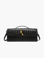 Women's Woven Leather Handbag with Gold Twist-Lock