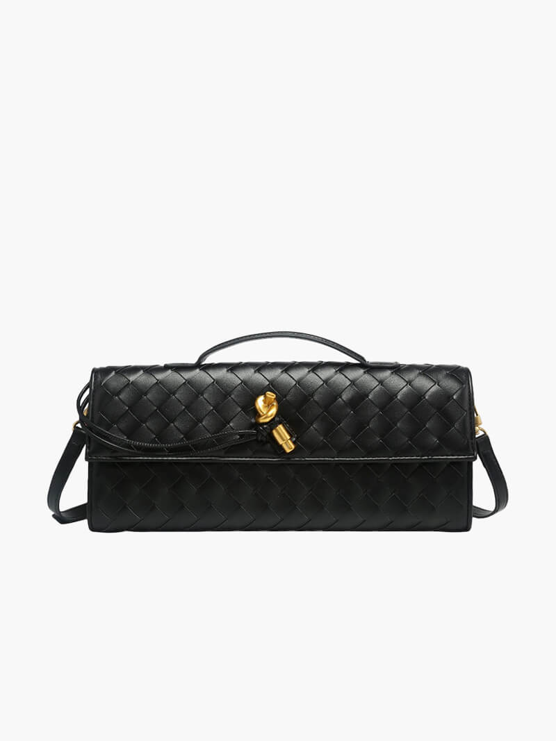 Women's Woven Leather Handbag with Gold Twist-Lock