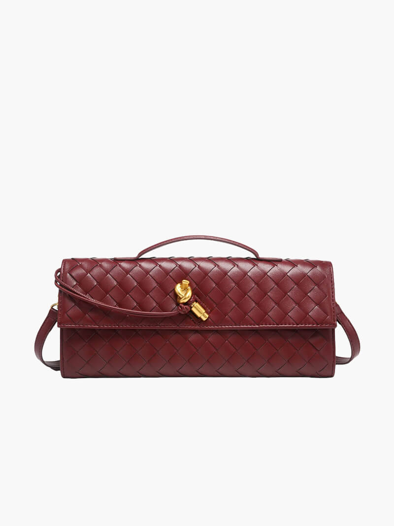 Women's Woven Leather Handbag with Gold Twist-Lock