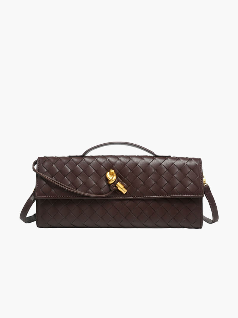 Women's Woven Leather Handbag with Gold Twist-Lock