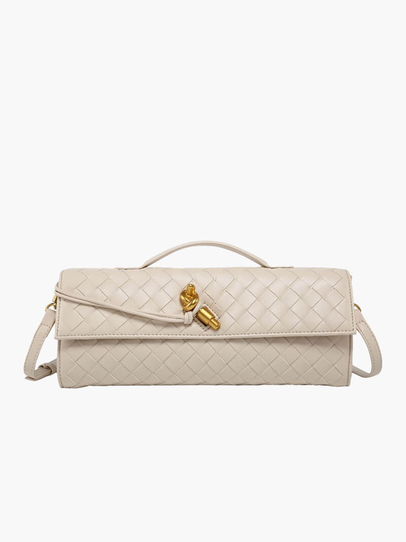 Women's Woven Leather Handbag with Gold Twist-Lock