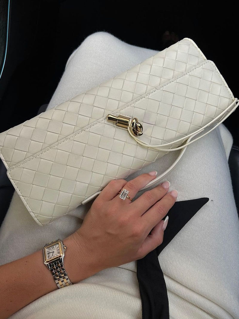 Women's Woven Leather Handbag with Gold Twist-Lock