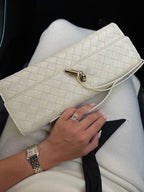 Women's Woven Leather Handbag with Gold Twist-Lock