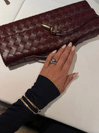 Women's Woven Leather Handbag with Gold Twist-Lock