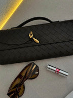 Women's Woven Leather Handbag with Gold Twist-Lock