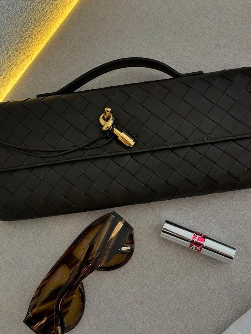 Women's Woven Leather Handbag with Gold Twist-Lock