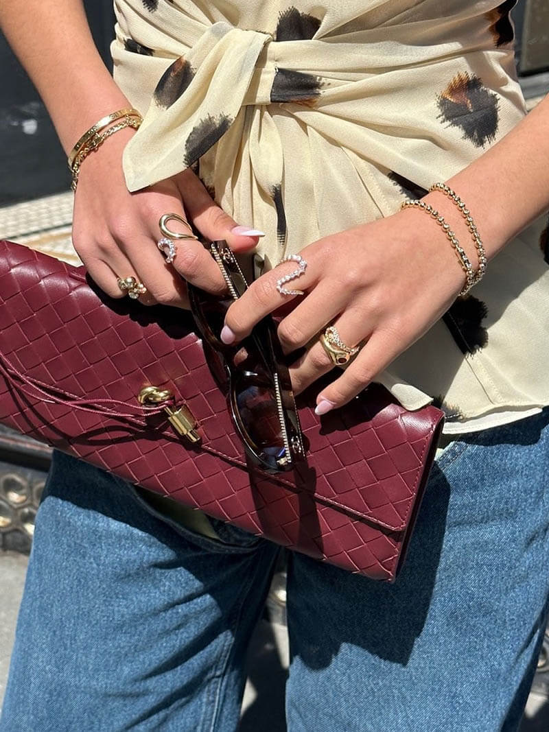 Women's Woven Leather Handbag with Gold Twist-Lock