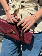 Women's Woven Leather Handbag with Gold Twist-Lock