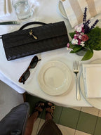 Women's Woven Leather Handbag with Gold Twist-Lock