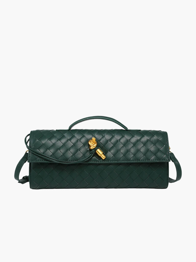 Women's Woven Leather Handbag with Gold Twist-Lock
