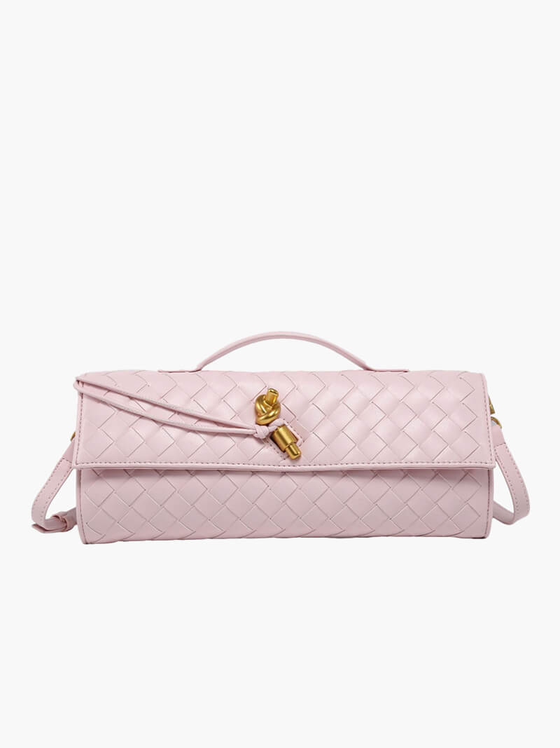 Women's Woven Leather Handbag with Gold Twist-Lock