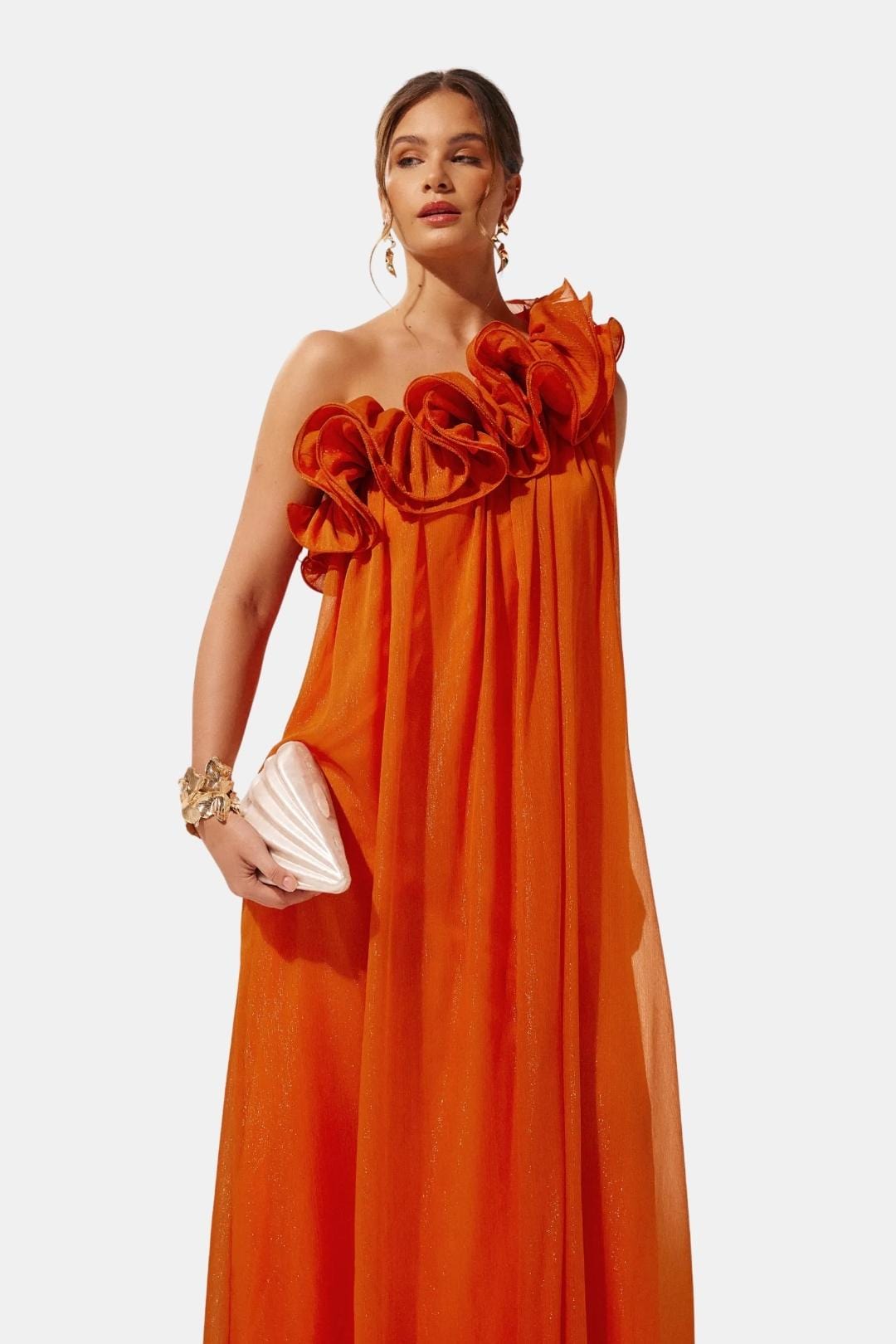One-Shoulder Floral Maxi Cocktail Dress