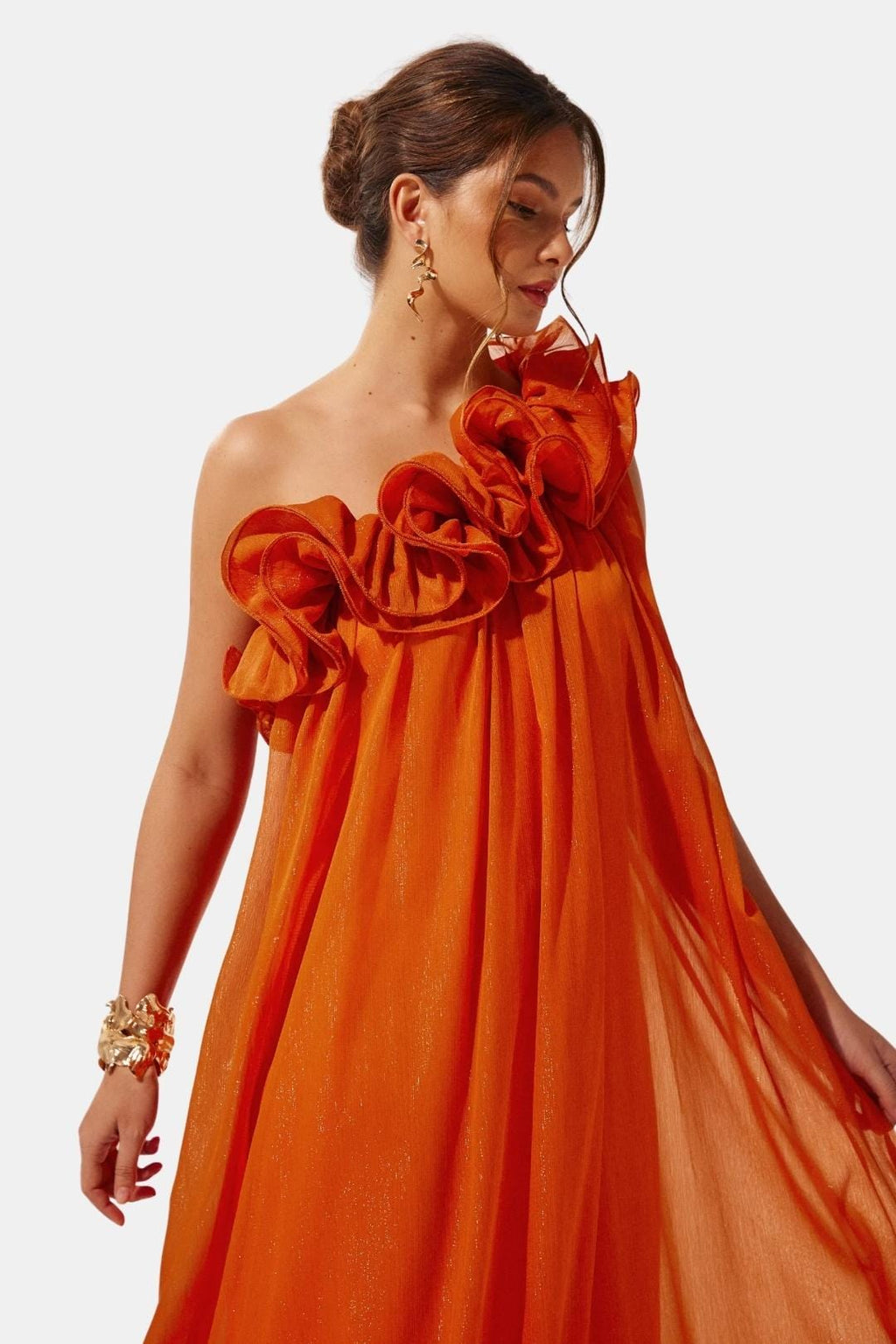 One-Shoulder Floral Maxi Cocktail Dress