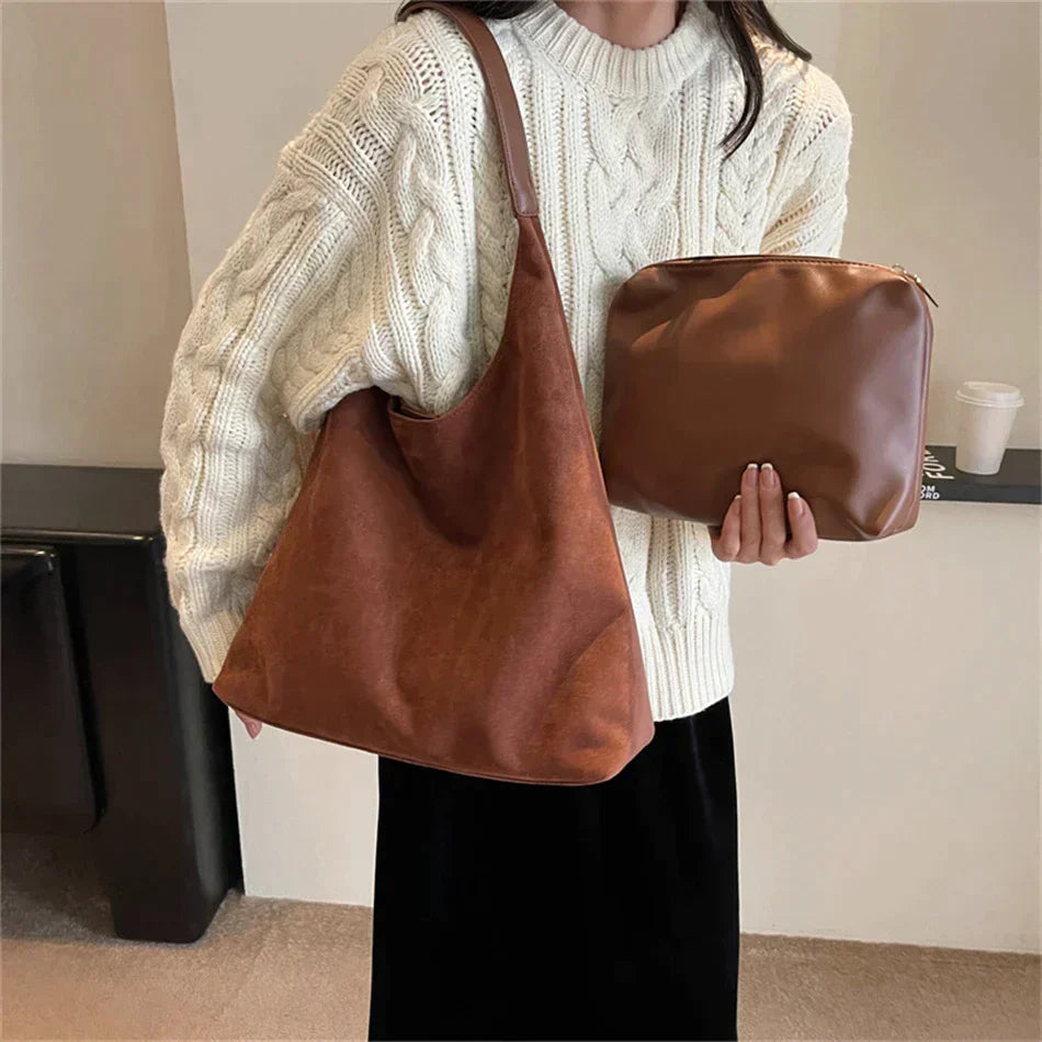 Spacious Suede Shoulder Bag