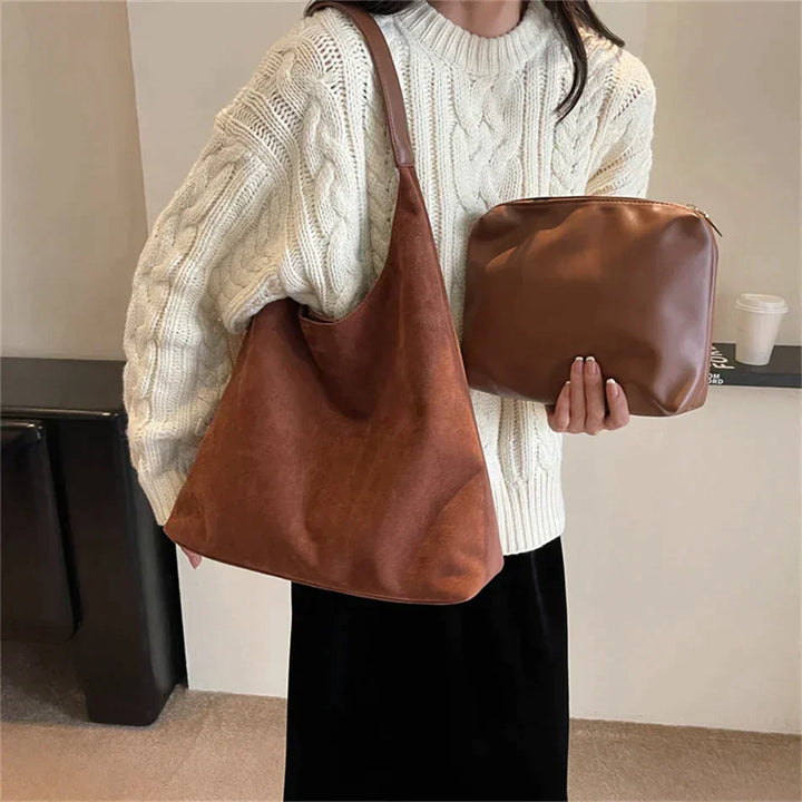 Spacious Suede Shoulder Bag