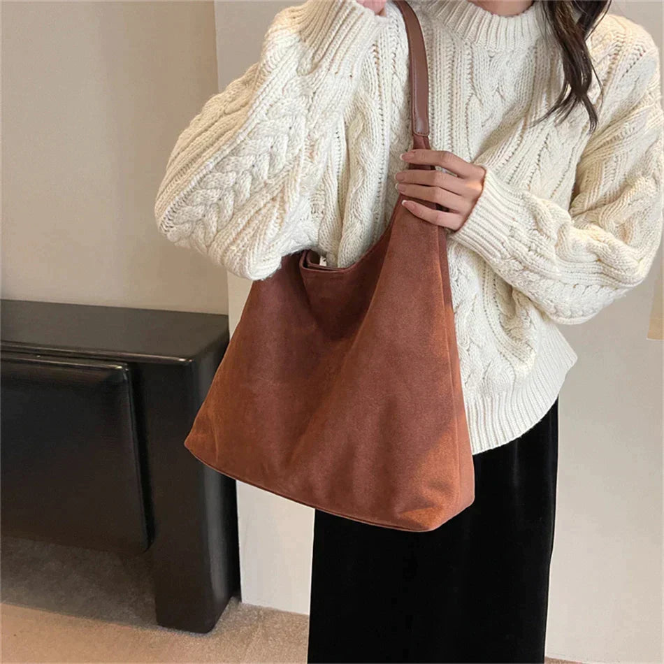 Spacious Suede Shoulder Bag