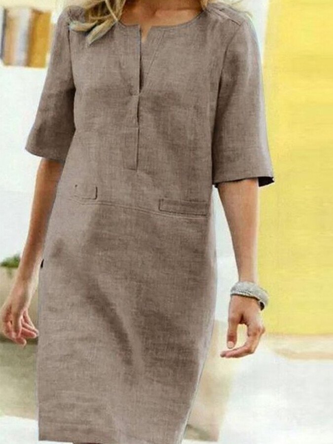 Women’s Cotton-Blend Short Sleeve Dress – Casual Knee-Length