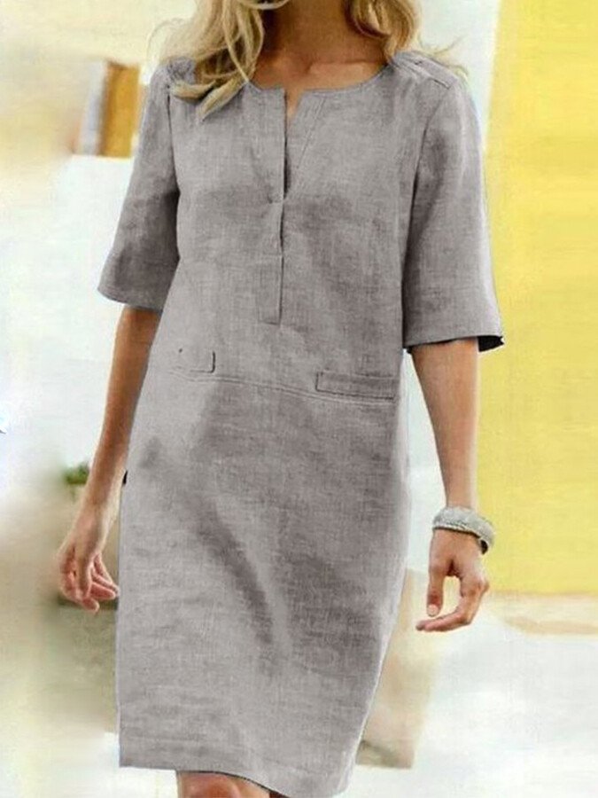 Women’s Cotton-Blend Short Sleeve Dress – Casual Knee-Length