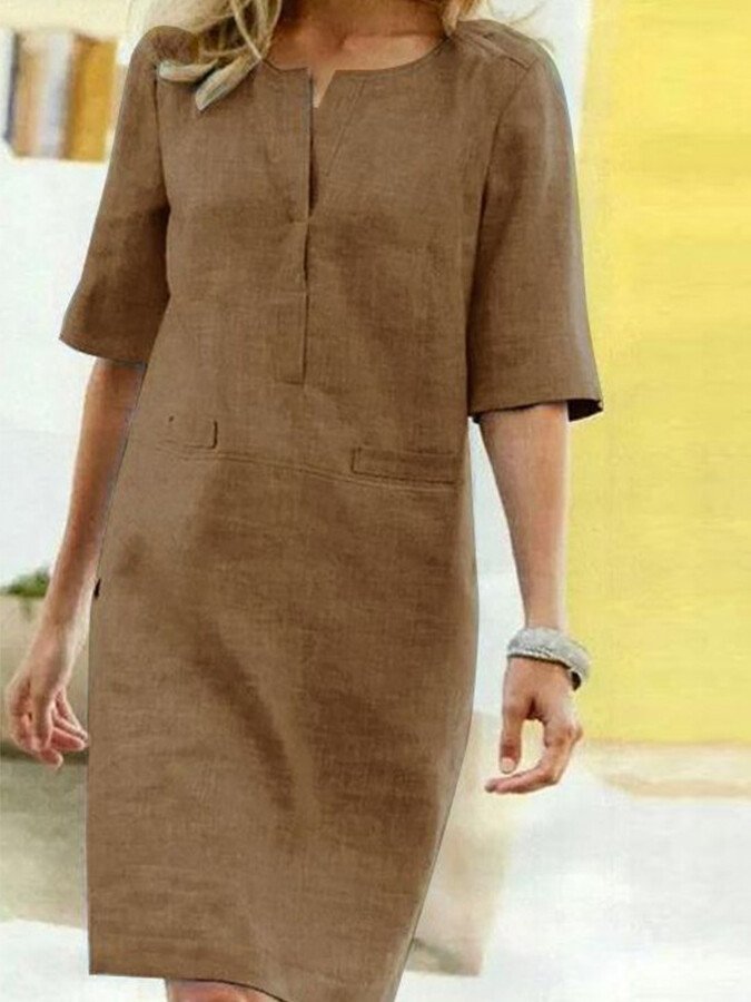 Women’s Cotton-Blend Short Sleeve Dress – Casual Knee-Length