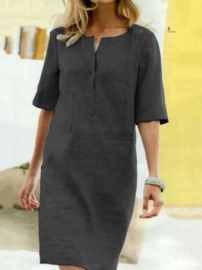 Women’s Cotton-Blend Short Sleeve Dress – Casual Knee-Length