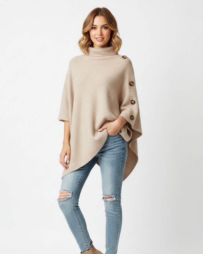 Oversized High Collar Wool Poncho