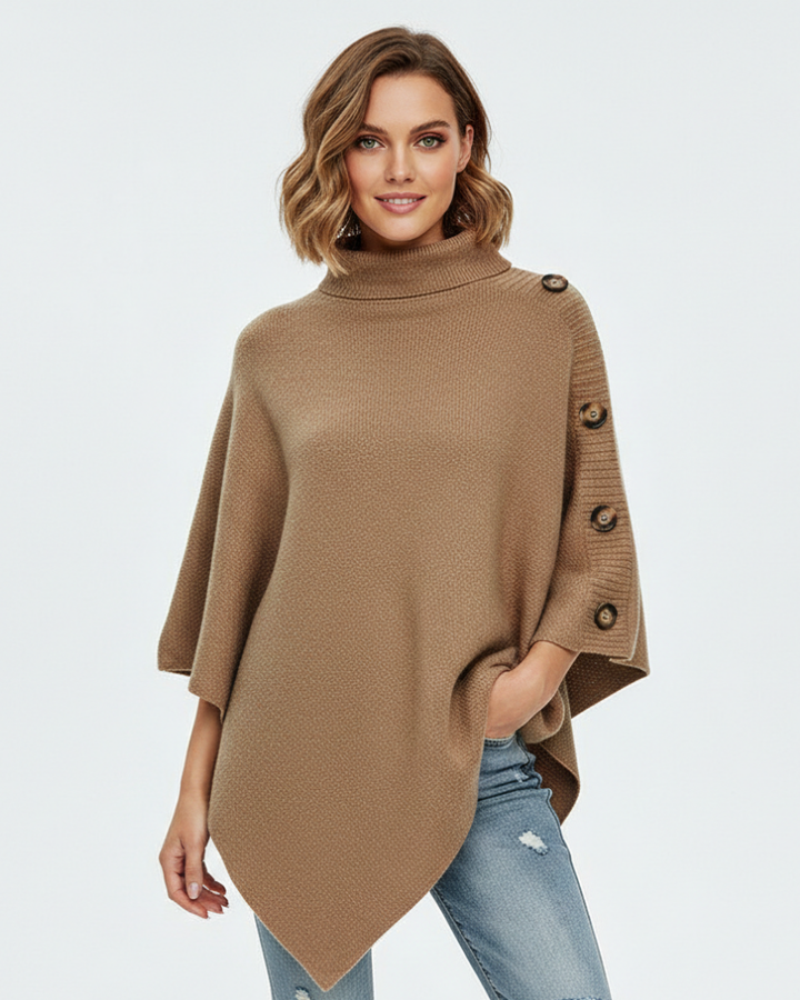 Oversized High Collar Wool Poncho