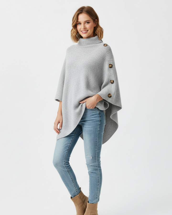 Oversized High Collar Wool Poncho
