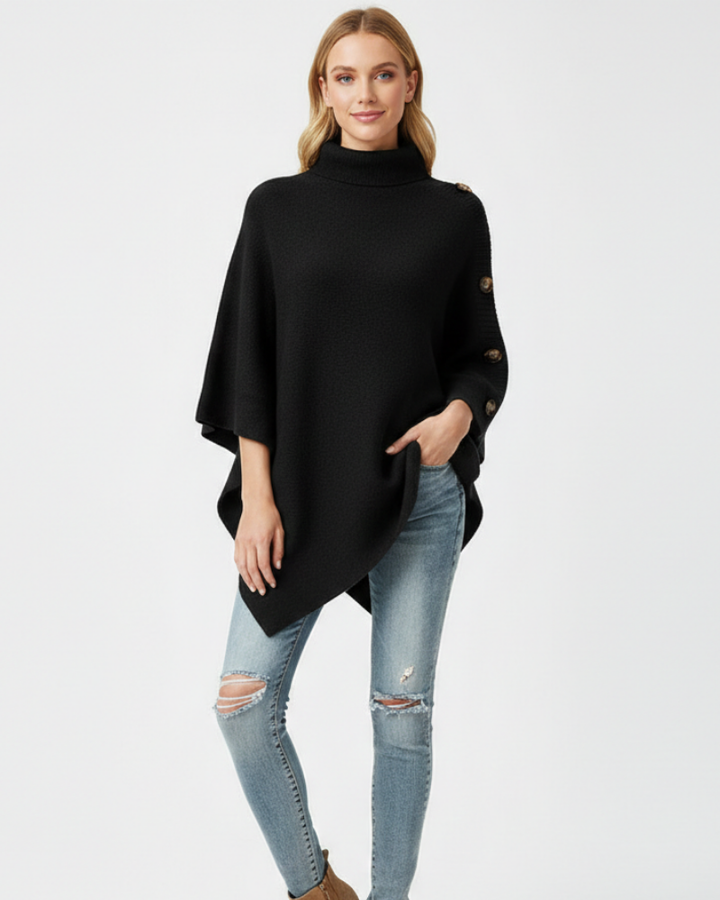 Oversized High Collar Wool Poncho