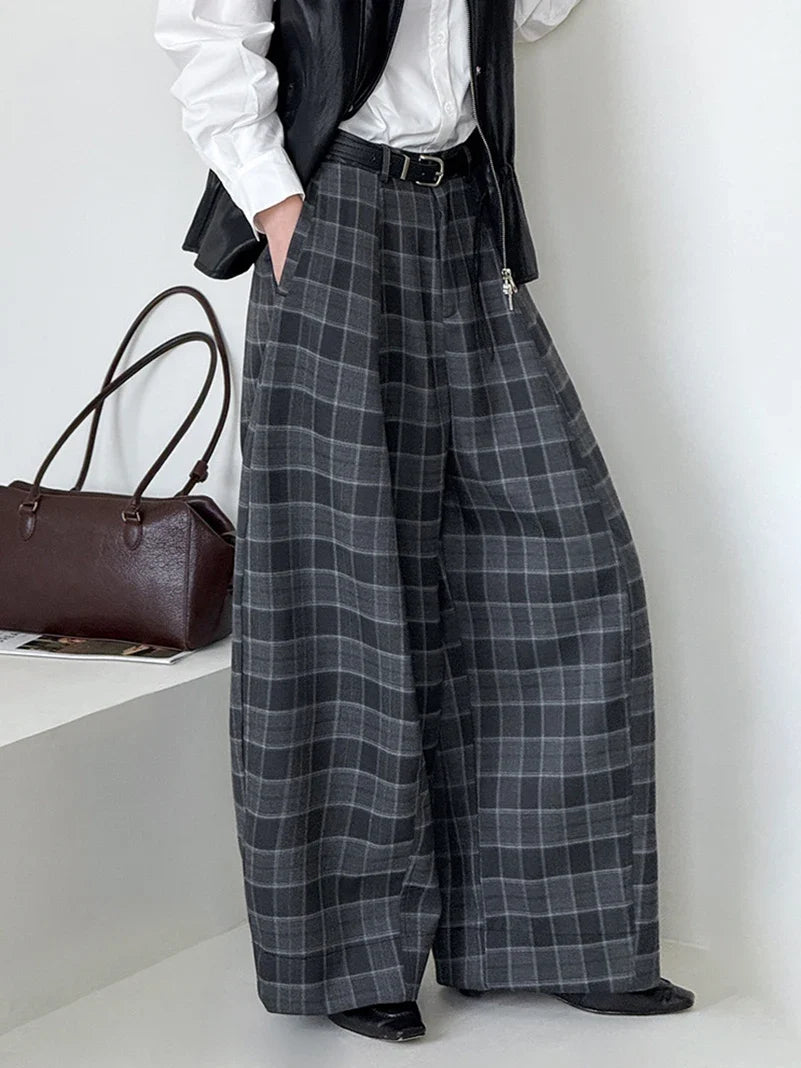 Ultra-Wide High-Rise Plaid Pants