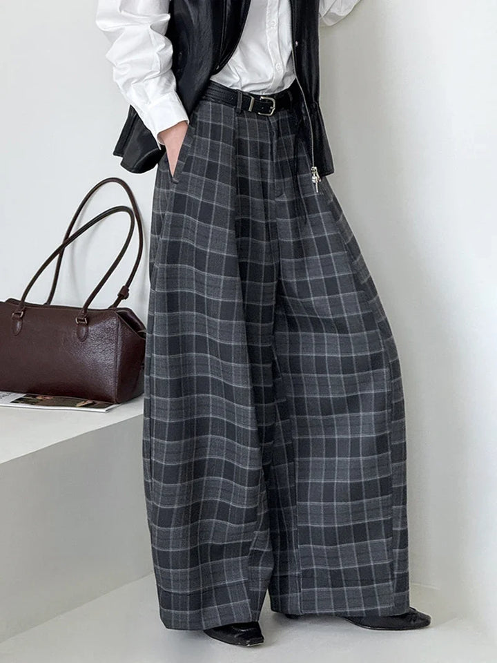 Ultra-Wide High-Rise Plaid Pants