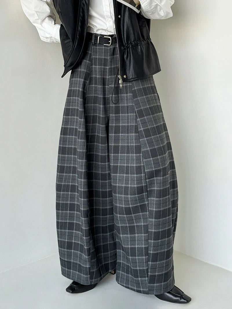 Ultra-Wide High-Rise Plaid Pants