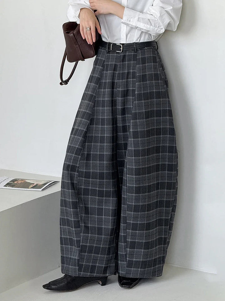 Ultra-Wide High-Rise Plaid Pants