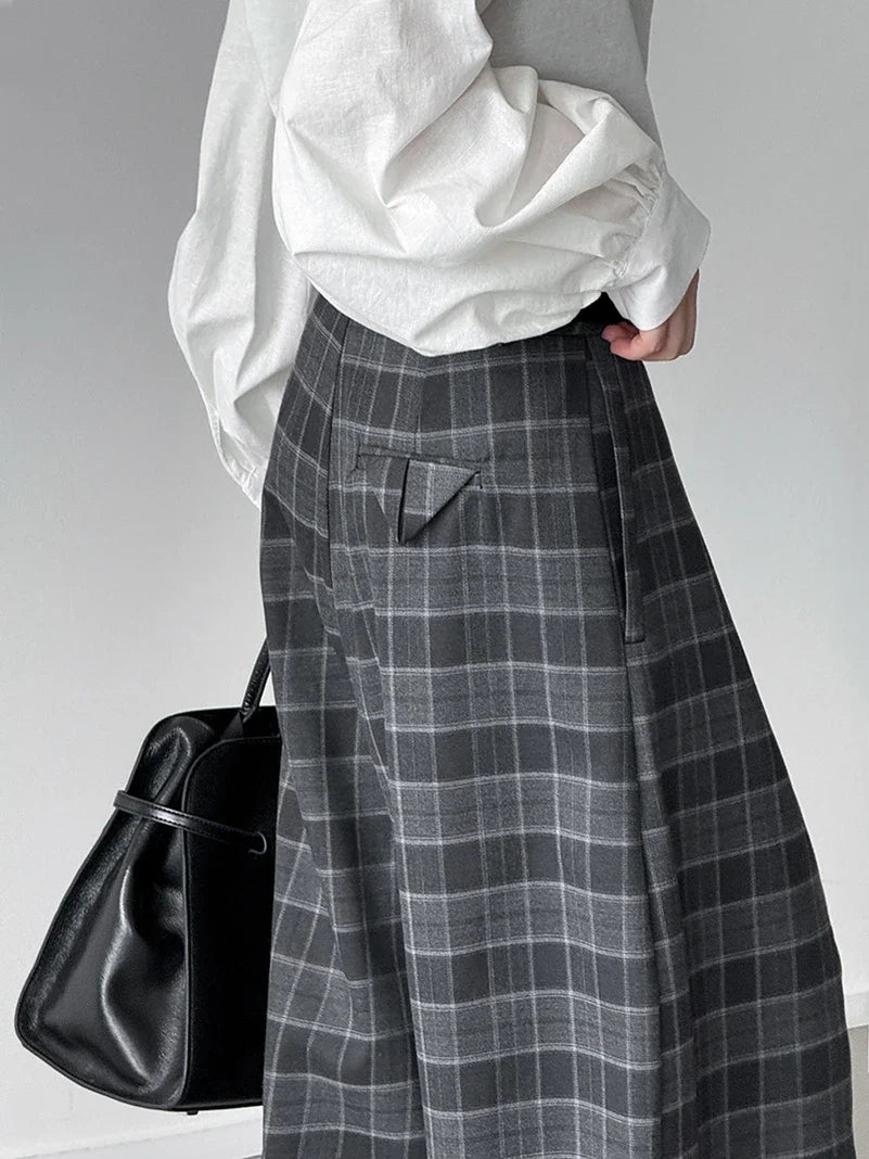 Ultra-Wide High-Rise Plaid Pants