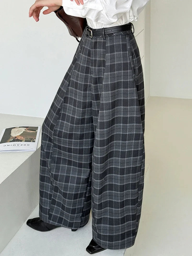 Ultra-Wide High-Rise Plaid Pants
