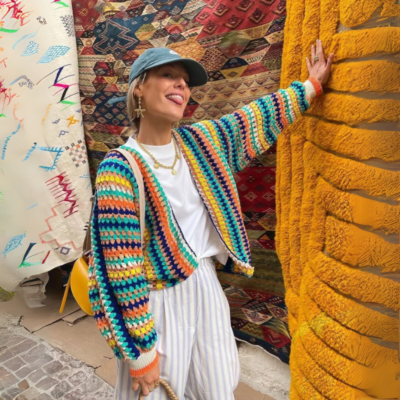 Playful Colourful Patterned Knitted Cardigan