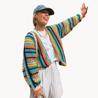 Playful Colourful Patterned Knitted Cardigan