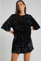 Women's Sequin Mini Dress - Sparkly Bodycon Party Dress with Lining