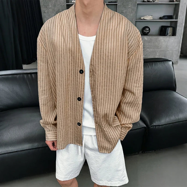 V Neck Long Sleeve Men’s Striped Shirt