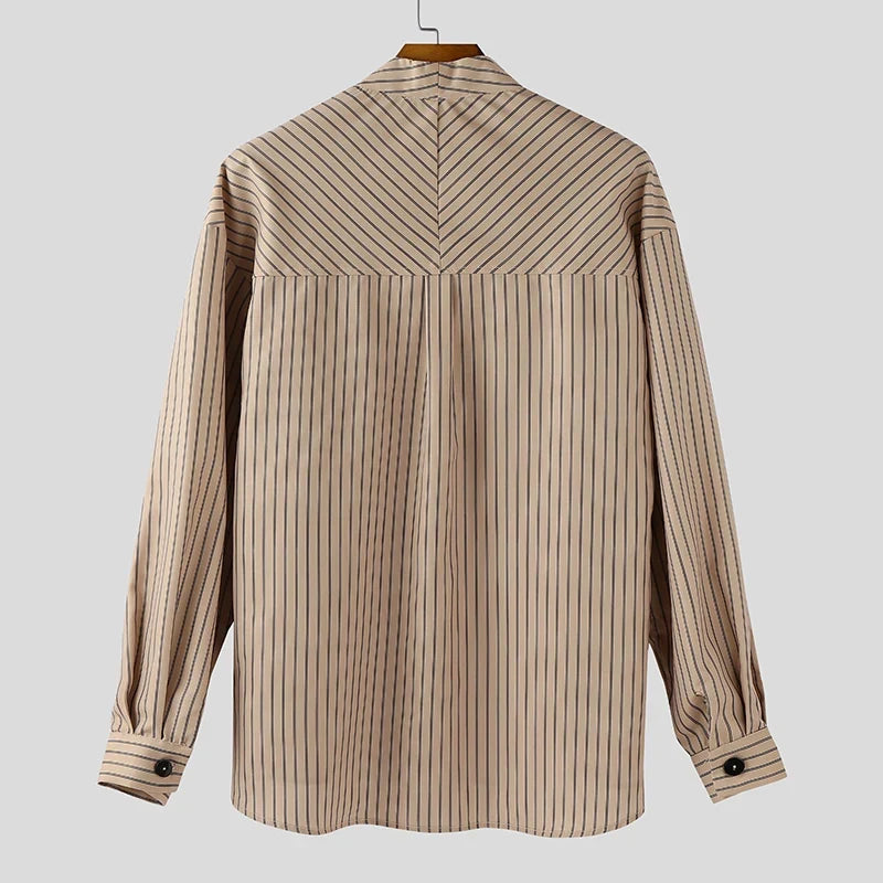 V Neck Long Sleeve Men’s Striped Shirt
