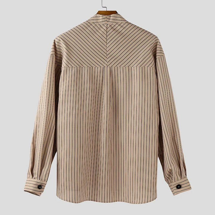V Neck Long Sleeve Men’s Striped Shirt