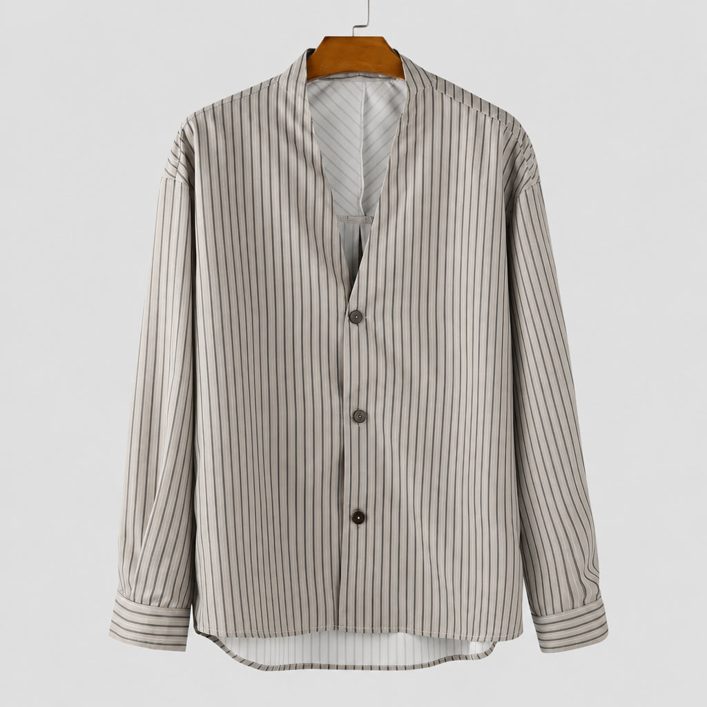 V Neck Long Sleeve Men’s Striped Shirt